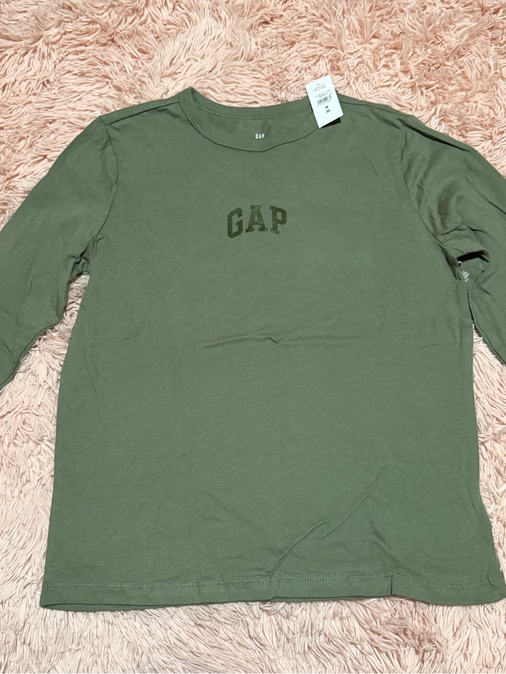 GAP Olive Green Long Sleeve Logo Size M (8) Tee
